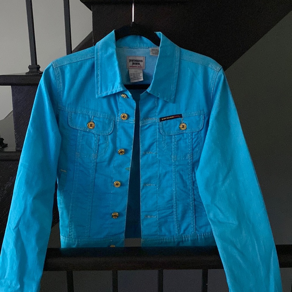 Turquoise and gold denim jacket